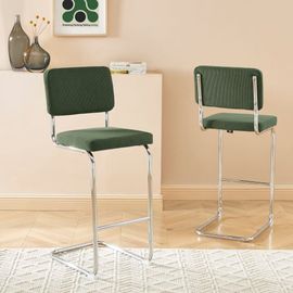 Tabouret De Bar En Velours Côtelé Vert Piètement Chromé