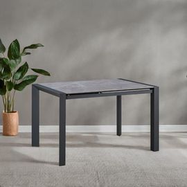 Table Repas Allongeable Plateau Céramique Marbré Gris Pieds Métal Gri