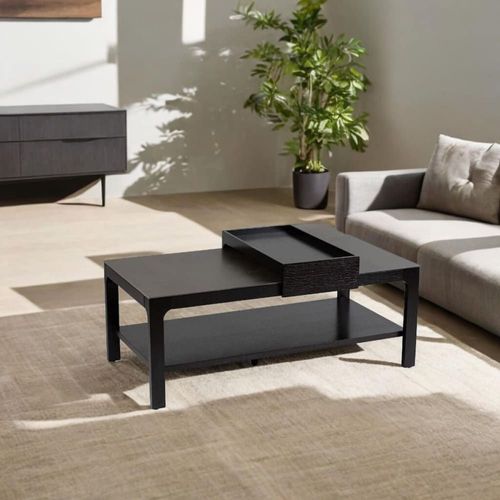 Table Basse Bois Noir Plateaux Céramique Avec Tablette