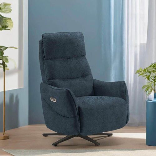 Fauteuil Relax Electrique Tissu Bleu Pieds Métal