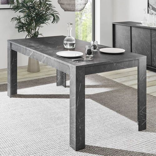 Table Repas Rectangulaire 180cm Aspect Marbre Gris Anthracite