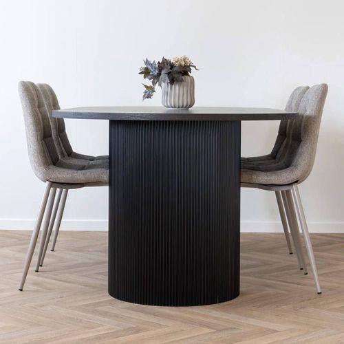 Table Repas Ovale Pieds Relief Mdf Effet Bois Foncé