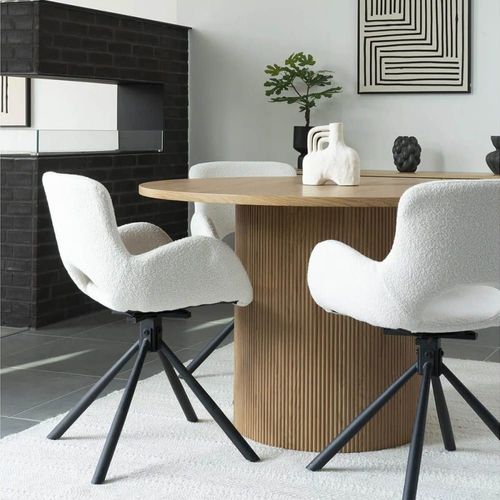 Table Repas Ronde 120cm Pieds Relief Mdf Effet Bois Naturel