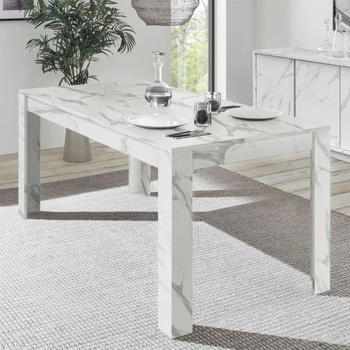 Table Repas 180cm Aspect Marbre Blanc
