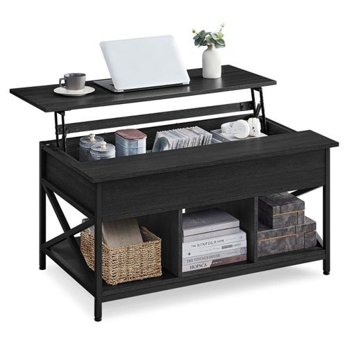 Table Basse Avec Plateau Relevable Et Rangements - L100 Cm - Noir