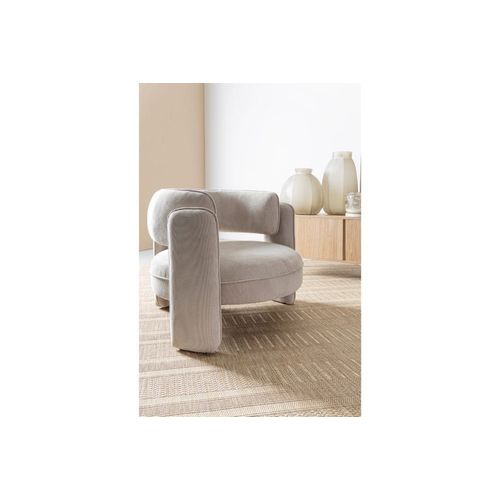 Fauteuil Design Arrondi En Tissu Beige