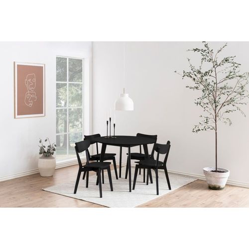 Table Ronde En Bois Noir D105 + 4 Chaises En Bois Noir