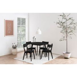 Table Ronde En Bois Noir D105 + 4 Chaises En Bois Noir
