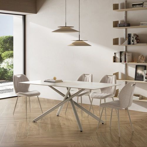 Table À Manger 8 Places En Céramique Et Métal - Beige