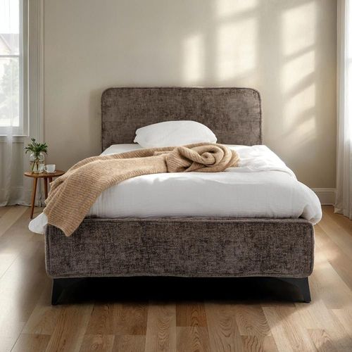 Lit Double En Tissu Chenille, Gris, 90 X 190 Cm
