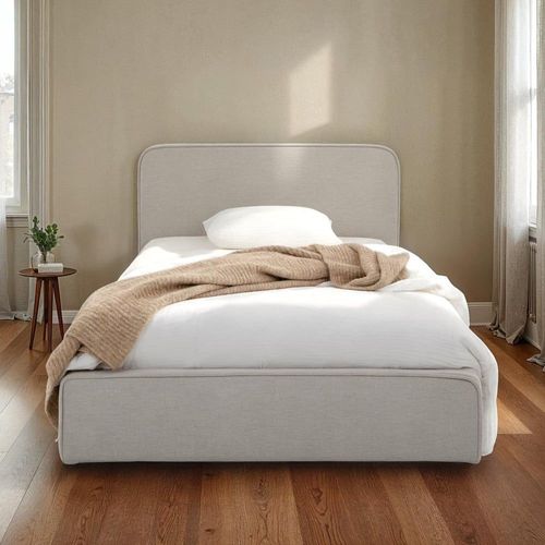 Lit Simple En Tissu Gris Clair, Avec Sommier, 90 X 190 Cm