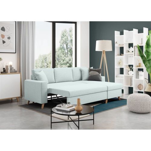 Canapé D'angle 4 Places Réversible, Convertible En Tissu Bleu Clair