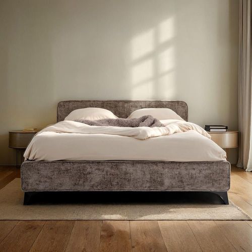 Lit Double En Tissu Chenille, Gris, 140 X 190 Cm