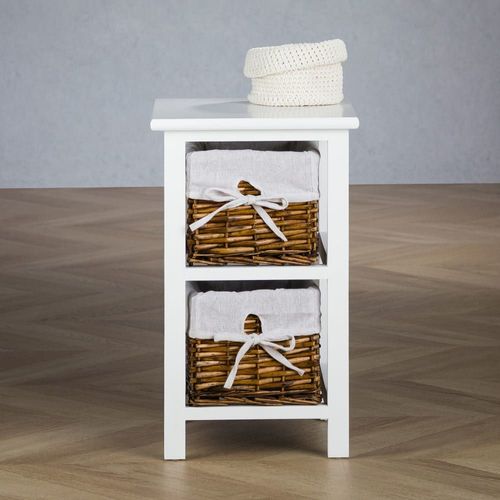 Table De Chevet Avec 2 Paniers En Osier Blanc