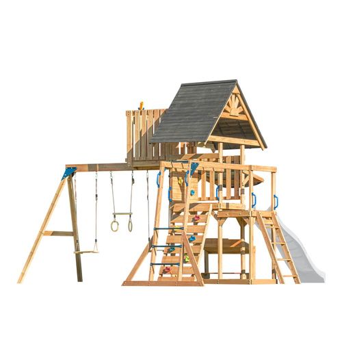 Aire De Jeux Avec Balançoire Double, Toboggan Blanc, Trapèze