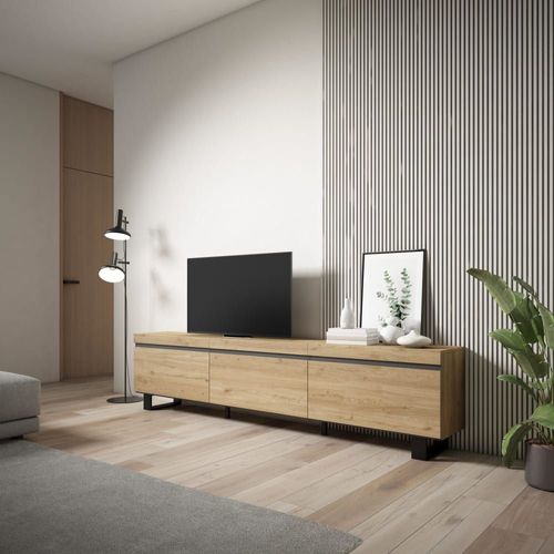 Meuble Tv Effet Bois De Chêne 240x35x57cm Avec Pieds