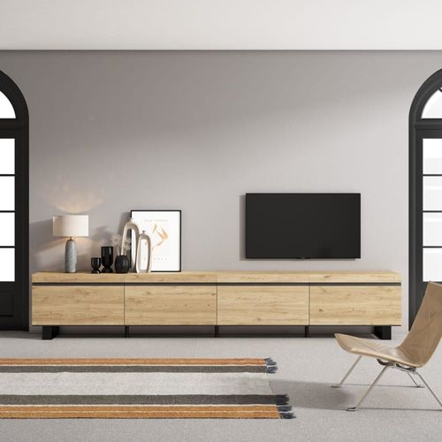Meuble Tv Effet Bois De Chêne 320x35x57cm Avec Pieds