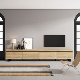 Meuble Tv Effet Bois De Chêne 320x35x57cm Avec Pieds