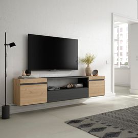 Meuble Tv Effet Bois De Chêne Et Noir 200x35x45cm Suspendu