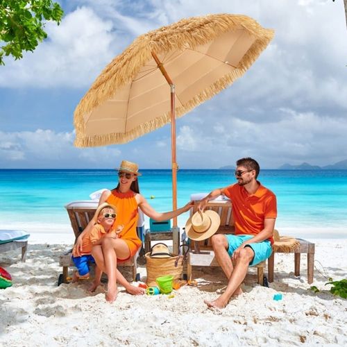 Parasol De Jardin Pliable En Plastique Imitation Paille 175dx160h Cm