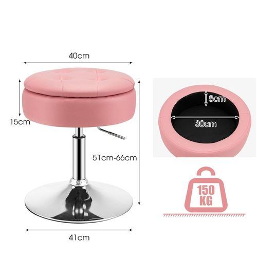 Tabouret De Coiffeuse Rose Avec Rangement Hauteur 51-66 Cm