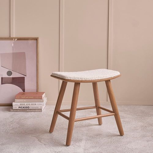 Tabouret En Teck Massif Assise Bouclette 45 Cm