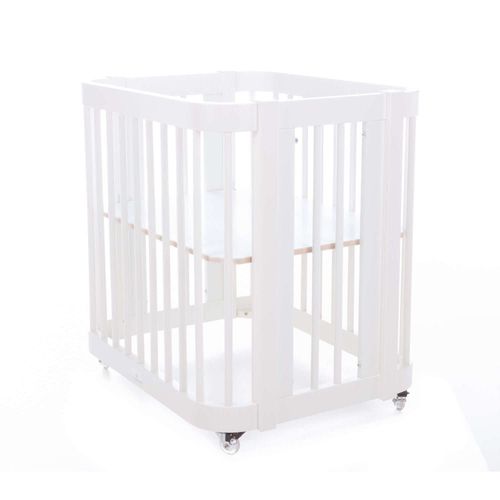 Berceau Ovale En Blanc 55x70 Cm Avec Matelas Et Textile Gris Clair