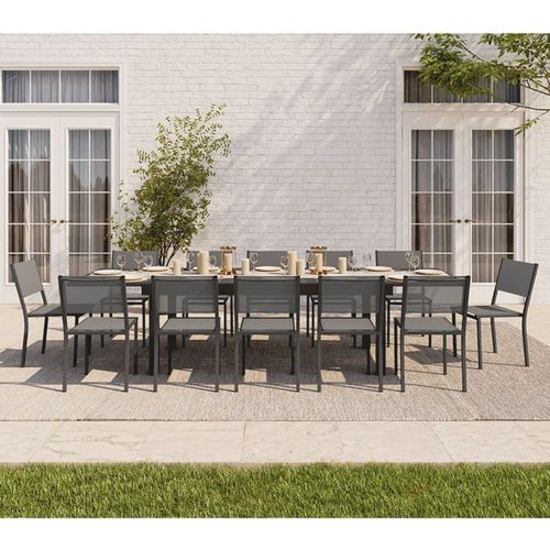 Ensemble Table Et Chaises En Aluminium Gris Foncé Plateau Extensible