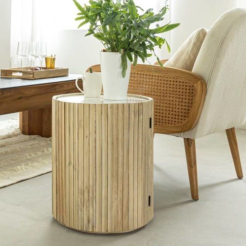 Bout De Canapé & Sellette En Bois Marron 41 Cm