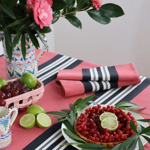 Serviette De Table En Lin Et Coton, Rose Noir Et Blanc 50x50