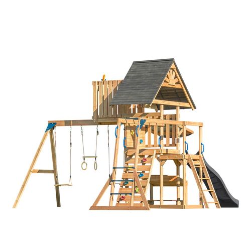 Aire De Jeux Avec Balançoire Double, Toboggan Gris, Trapèze