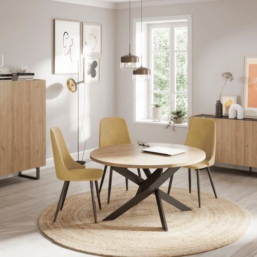 Table Ronde Avec Pieds En Métal L120 Cm - Effet Bois Et Noir