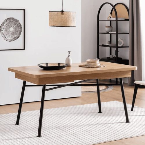 Table Extensible De 160 À 198 Cm Décor Chêne Et Noir