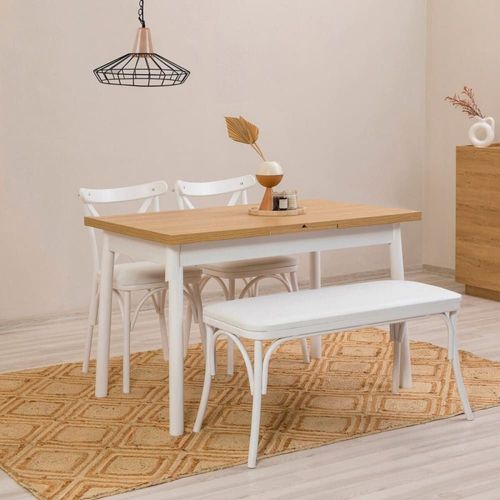 Table Extensible De 120 À 153 Cm Décor Hêtre Et Blanc