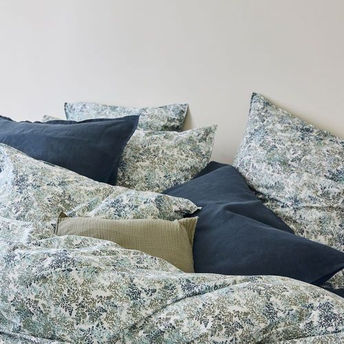 Taie D'oreiller En Percale De Coton 65x65cm Blanc/Céladon
