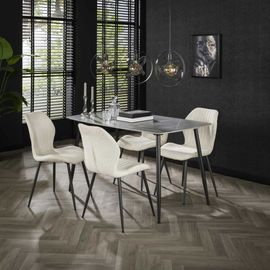 Table À Manger Bords Arrondis En Céramique Grisse Marbrée L140cm