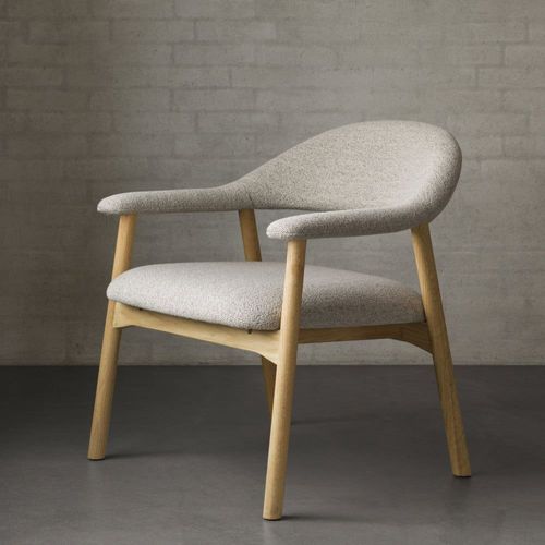 Fauteuil Lounge En Tissu Bouclette Et Bois - Naturel Chiné