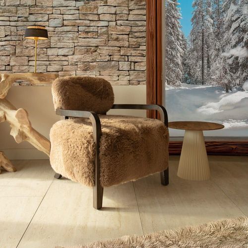 Fauteuil Effet Fourrure Marron Et Structure En Bois