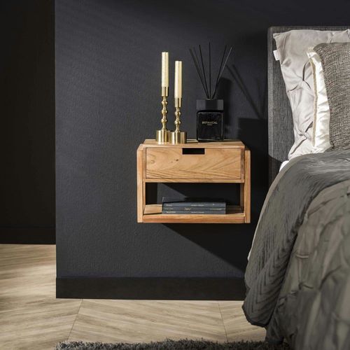 Table De Chevet Suspendue 1 Tiroir 1 Niche En Acacia