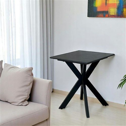 Bout De Canapé Design En Céramique Noire Marbrée 45x45 Cm Pied Mikado