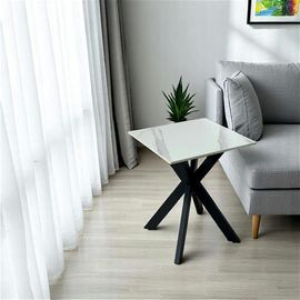 Bout De Canapé Design En Céramique Blanche Marbrée 45x45 Cm