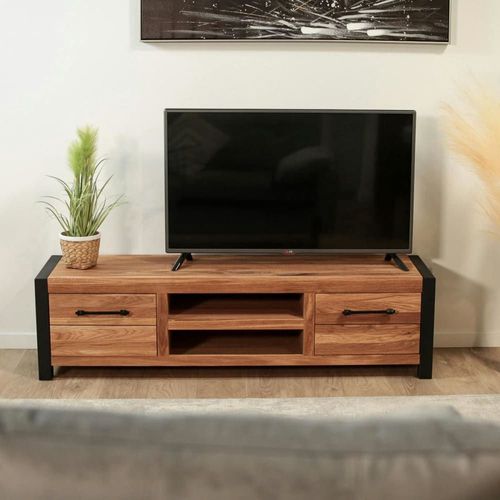 Meuble Tv Chêne Et Métal 2 Portes 2 Niches Style Industriel L150 Cm