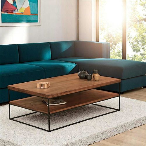 Table Basse Double Plateau En Chêne Massif Brun 120x70cm