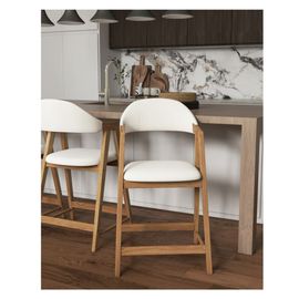 Chaise De Bar En Tissu Curly Ecru Et Frêne Naturel (X2)