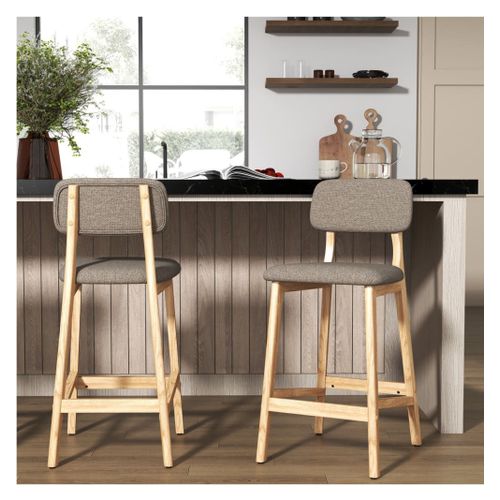 Tabouret De Bar, Tissu Softcellar Taupe Et Bois Naturel (X2)