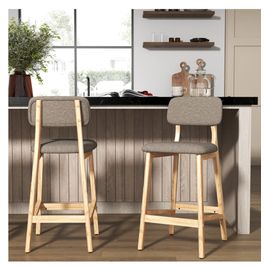 Tabouret De Bar, Tissu Softcellar Taupe Et Bois Naturel (X2)