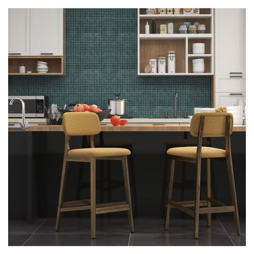 Tabouret De Bar,Tissu Softcellar Safran Et Bois Teinté Noyer (X2)