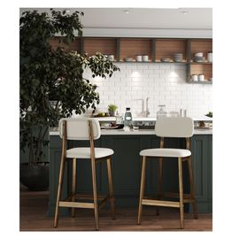 Tabouret De Bar,Tissu Softcellar Ecru Et Bois Teinté Noyer (X2)