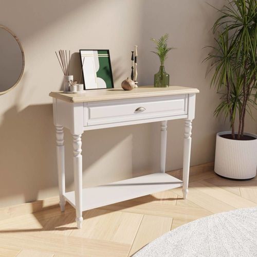 Console Effet Bois Clair Et Blanc H85