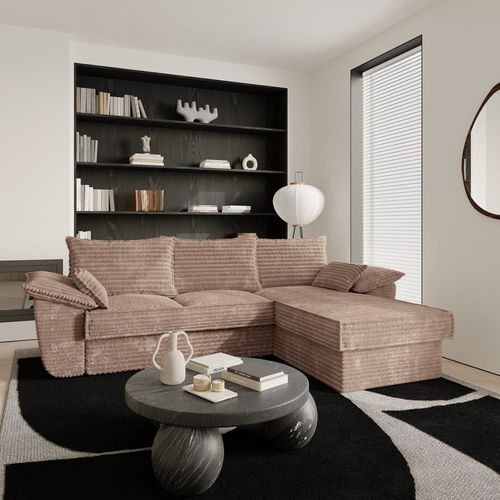 Canapé D'angle Droit Convertible Velours Côtelé Xxl Taupe 257cm